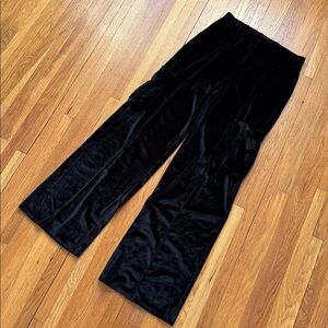 K Too Black Velour Wide Pants with Pockets L